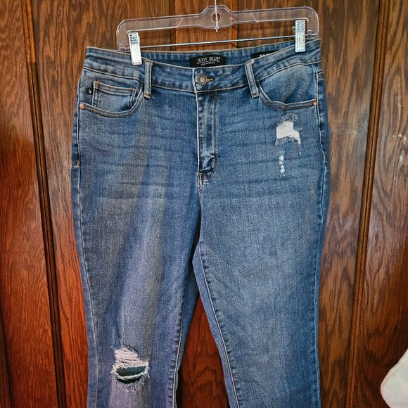 Judy Blue Distressed High Rise Slim Fit Ankle Jeans Sz 15/32 - Picture 1 of 9